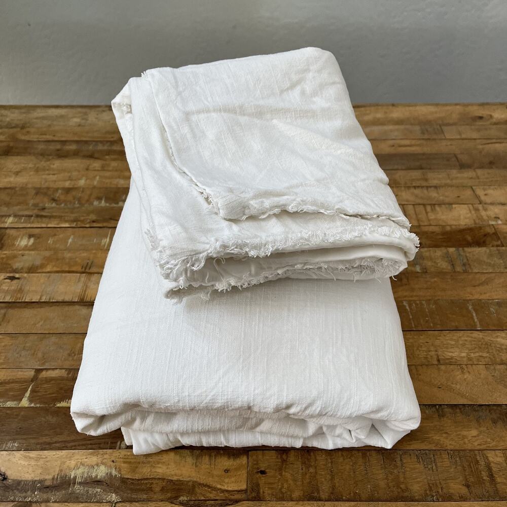 Casaluna White Fringed Duvet Cover & Pillowcase King Set (3) Linen Blend
